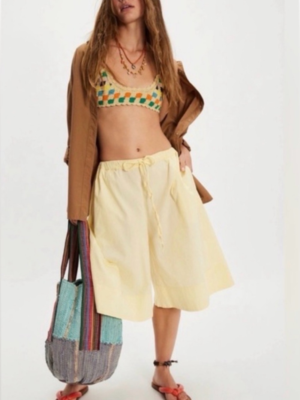 Free People Free-est Menorca Slouchy Capris, Yellow, NWOT, Women’s Size Medium